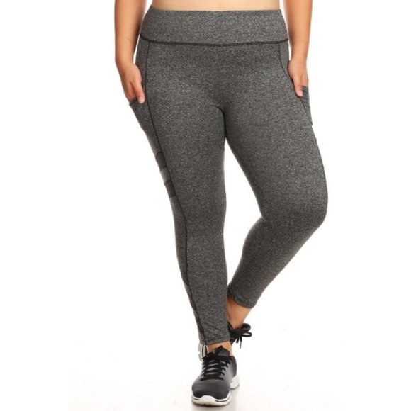 1x-3x Plus Size Gray Sculpting Sport Leggings Pock - Picture 3 of 7